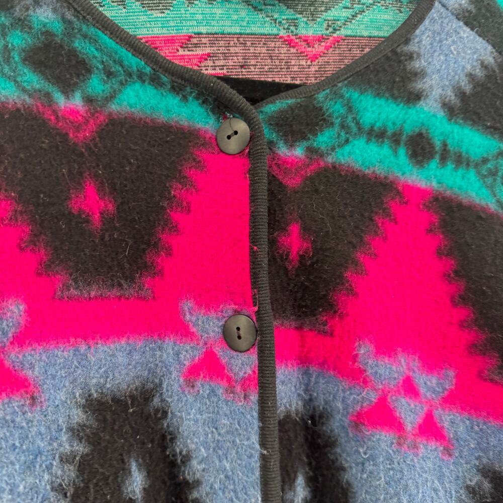 VTG David Wayne 80s Aztec Womens Sz Medium Button Down Fleece Cardigan - Picture 3 of 7